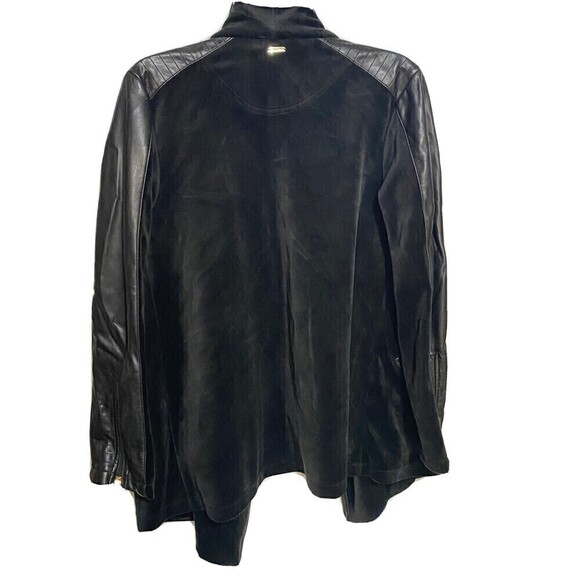 CALVIN KLEIN Black Faux Leather Trim Velour Flyaway Jacket Moto Style Medium - Picture 8 of 10